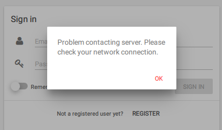 Problem contacting server. Please check your network connection.